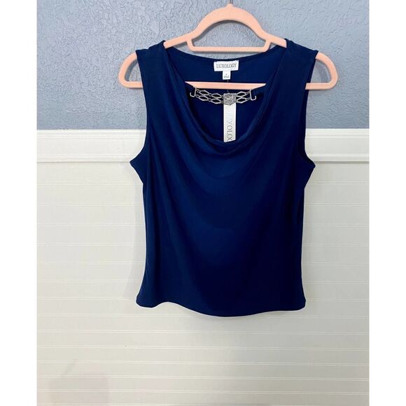 Luxology Navy Draped Sleeveless Blouse - Picture 2 of 7